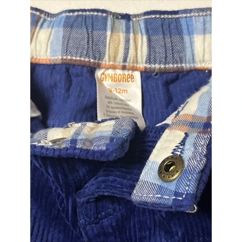 Gymboree Plaid Cuff Corduroy Pants Sz 9-12 M Deep Royal Blue Snap Button Trouser